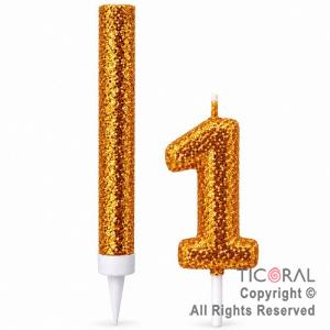 SET BENGALA Y VELA NUMERAL NUMERO 1 CON GIBRE ORO